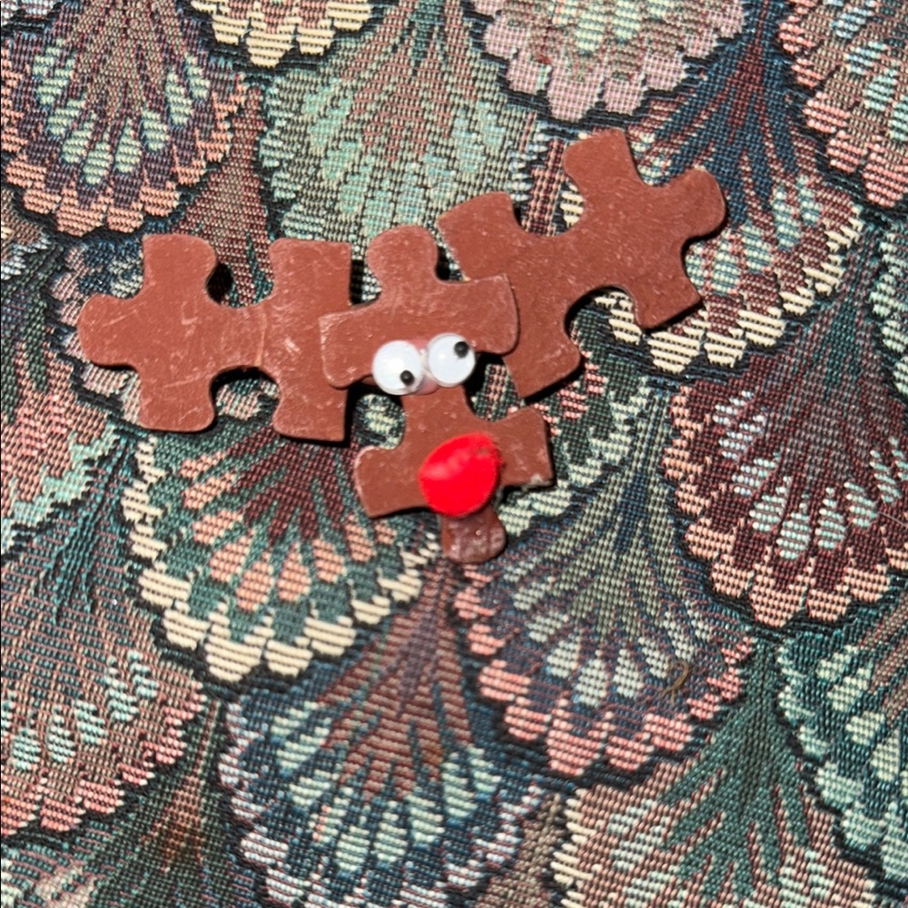 Unique Puzzle Piece Reindeer Brooch Christmas Rudolph